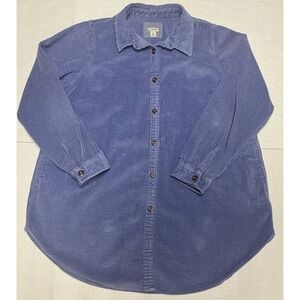 LL BEAN Women's Corduroy Shirt Size 1X Blue Button Up Shacket Long Sleeve Cotton